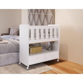 Mini Berço 2 Gavetas com Colchão Moisés Completa Móveis Branco