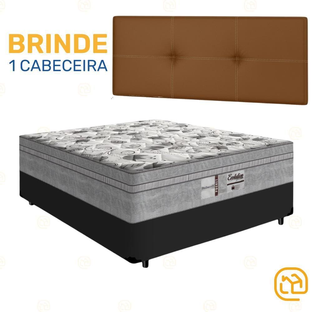 Box Casal Preta + Cabeceira Painel Iris Marrom + Colchão de Molas Evolution 138cm