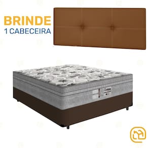 Box Casal Marrom + Cabeceira Painel Iris Marrom + Colchão de Molas Evolution 138cm