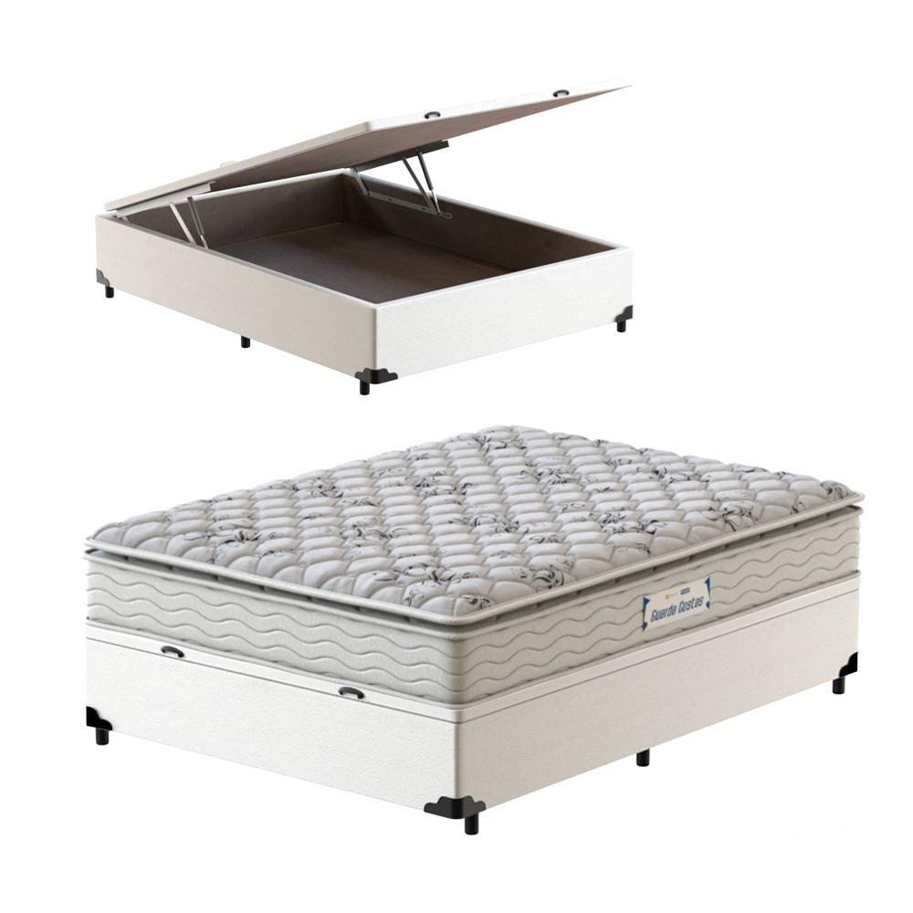 Cama Box Baú Casal Branca + Colchão de Espuma D33 Probel GuardaCostas ProEvidence Plus 138x188x70cm