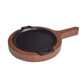 Chapa Petisco de Ferro Redonda com Suporte de Madeira 20cm