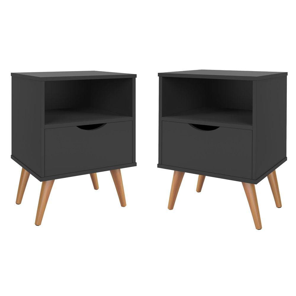 Conjunto 2 Mesa De Cabeceira Grécia Estilo Retrô com Nicho Pés Em Madeira Maciça