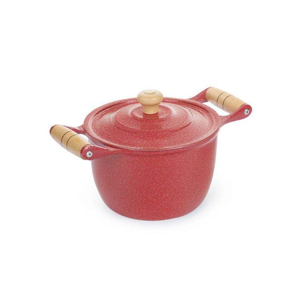 Caldeirão Alumínio Fundido Craqueado Alça de Madeira Vermelho 12cm