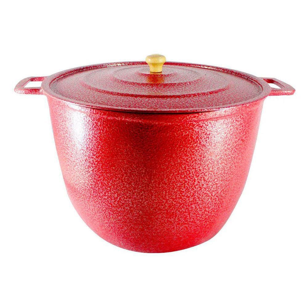 Caldeirão Alça Alumínio Craqueado Com Tampa 16,7 Litros Vermelho 34cm