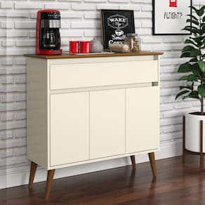 Aparador Buffet Multiuso Zeus 3 Portas 1 Gaveta Retrô EJ Móveis Off White / Freijó