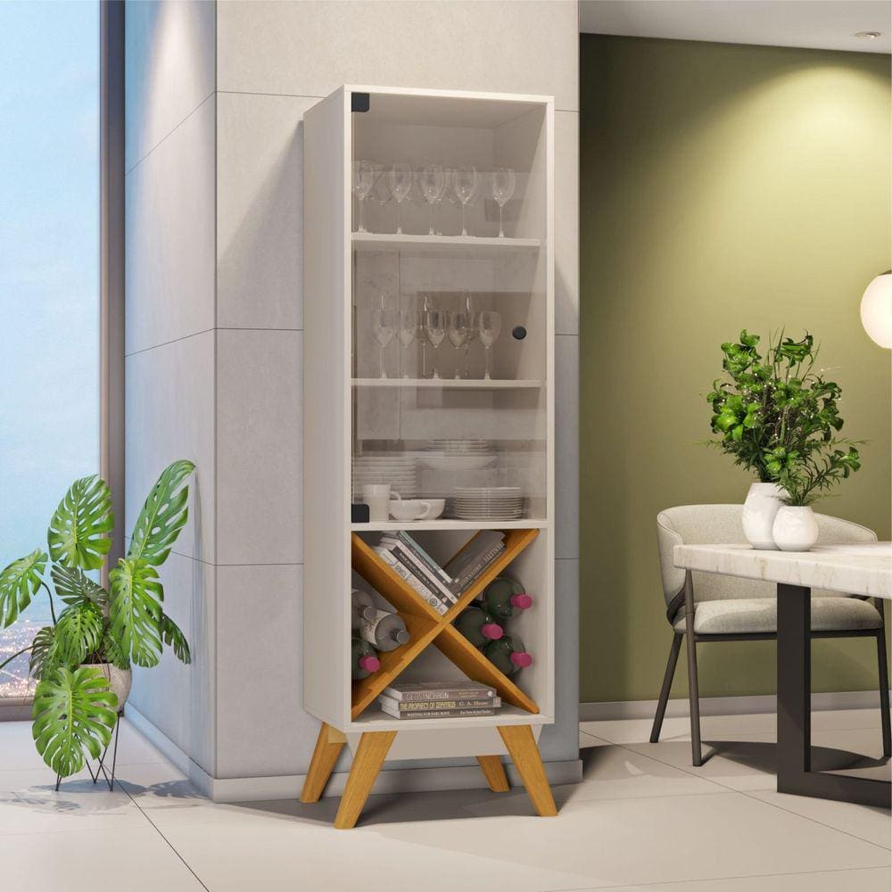 Cristaleira 1 Porta Graça Candian JCM Móveis Off White/Cinamomo