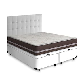 Cama Box Baú + Cabeceira Cassis e Colchão Queen - Anjos - Classic Superlastic - 158x198x64cm Branco