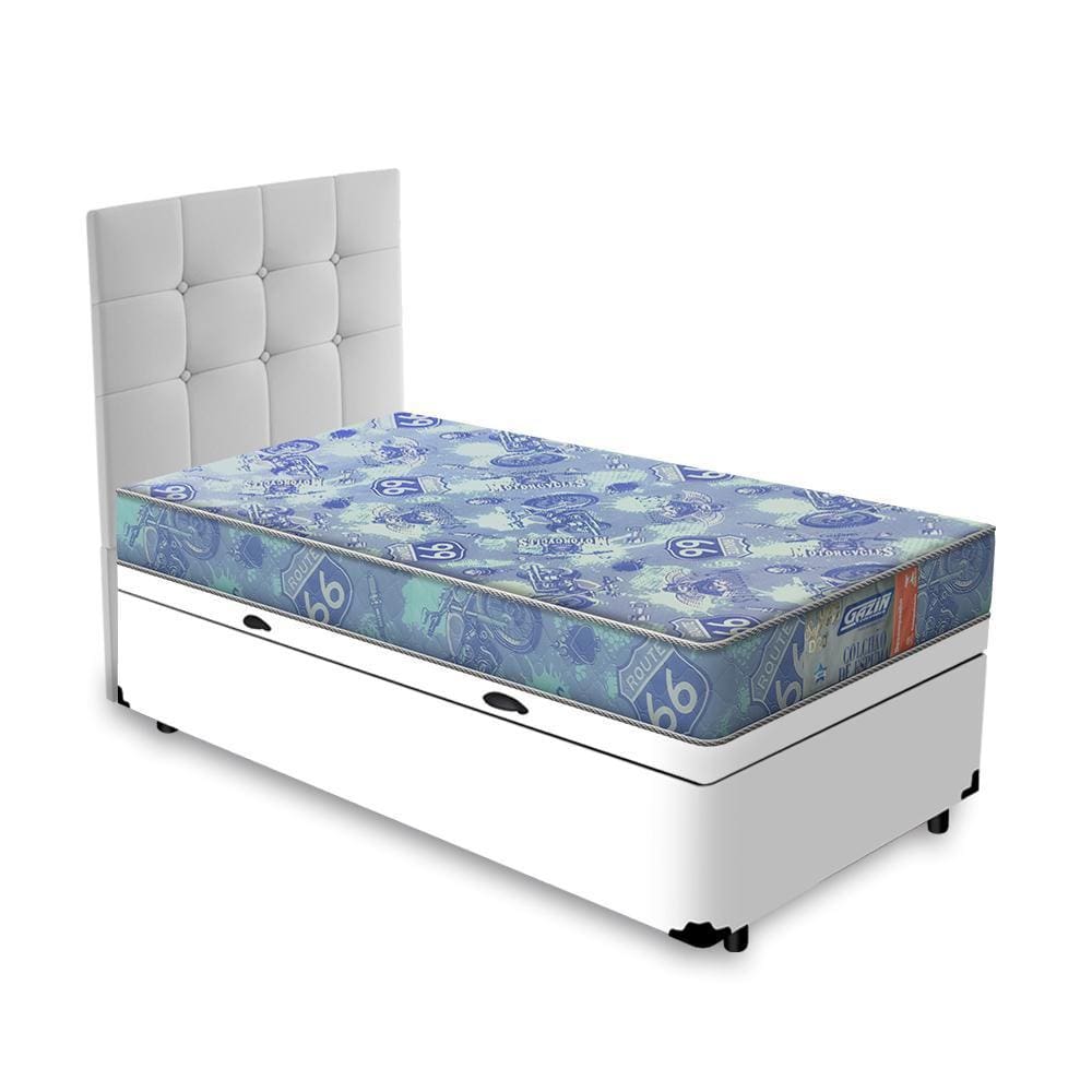 Cama Box Baú + Cabeceira Cassis Branca e Colchão de Espuma D20 Solteiro - Gazin - Supreme 88cm
