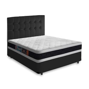 Cama Box + Cabeceira Cassis e Colchão Casal - Castor - Black White D45 - 138x188x62cm Preto