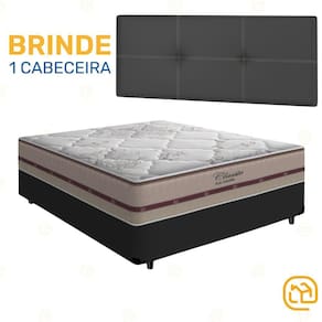 Box Casal Preta + Cabeceira Painel Iris Preta + Colchão Classic Molas Ensacadas 138cm