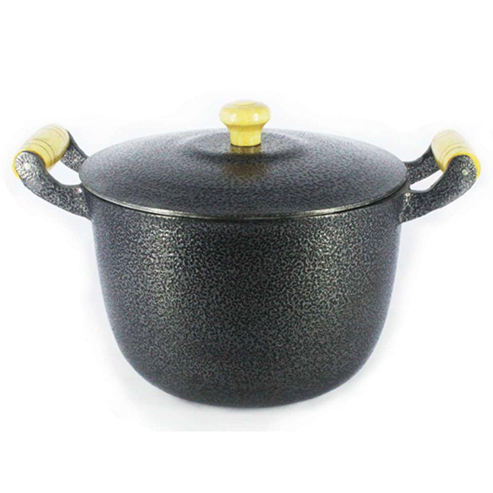 Caldeirão Alumínio Fundido Craqueado Alça de Madeira Preto 28cm