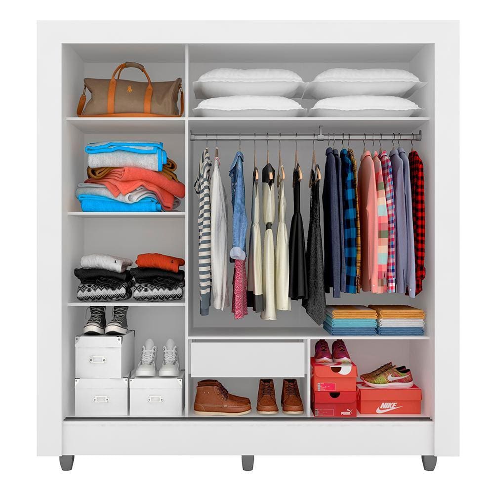 Guarda Roupa Casal 3 Portas 1 Gaveta Alice Branco - Móveis Arapongas