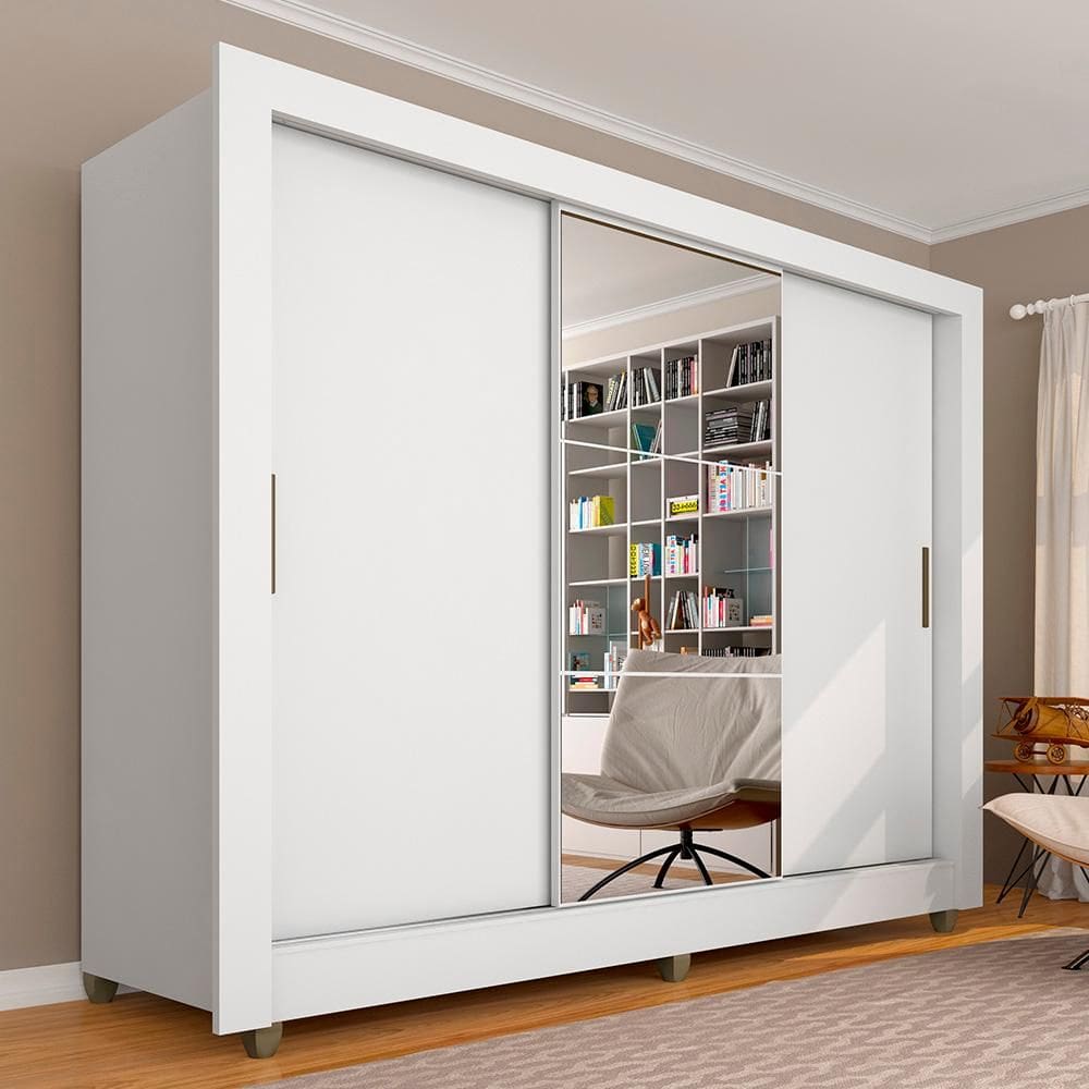 Guarda Roupa Casal C/espelho 3 Pts 1 Gav Alice Branco - M. Arapongas