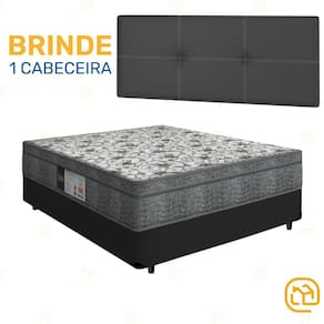 Box Casal Preta + Cabeceira Painel Iris Preta + Colchão De Molas Physical Nanolastic 138cm