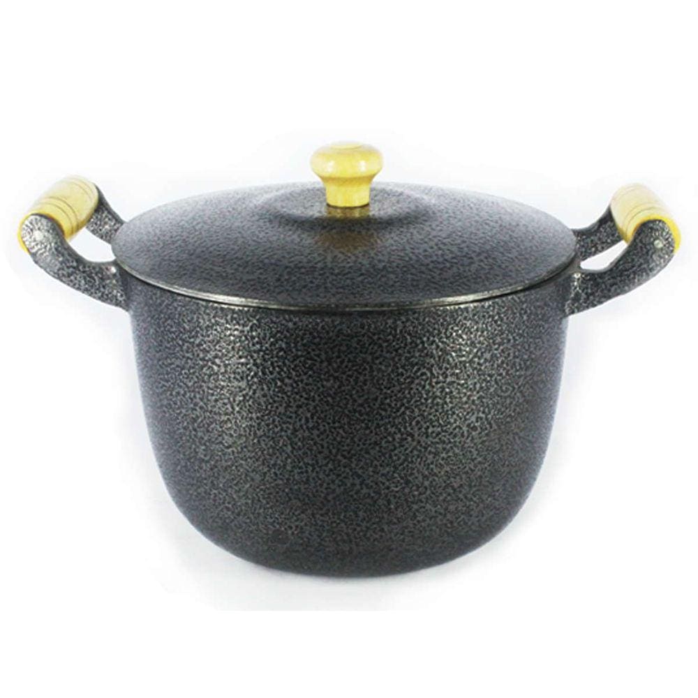 Caldeirão Alumínio Fundido Craqueado Alça de Madeira Preto 12cm