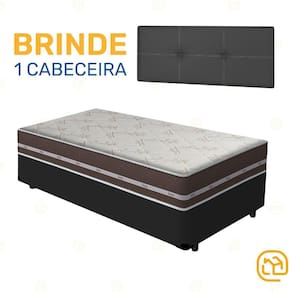 Box Solteiro Preta + Cabeceira Painel Iris Preta + Colchão de Molas Classic Superlastic 88cm