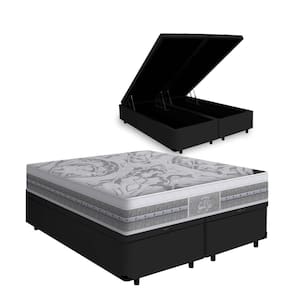 Cama Box Com Baú Queen Preta + Colchão de Molas Ensacadas - Castor - Gold Star Gran Plush 158cm