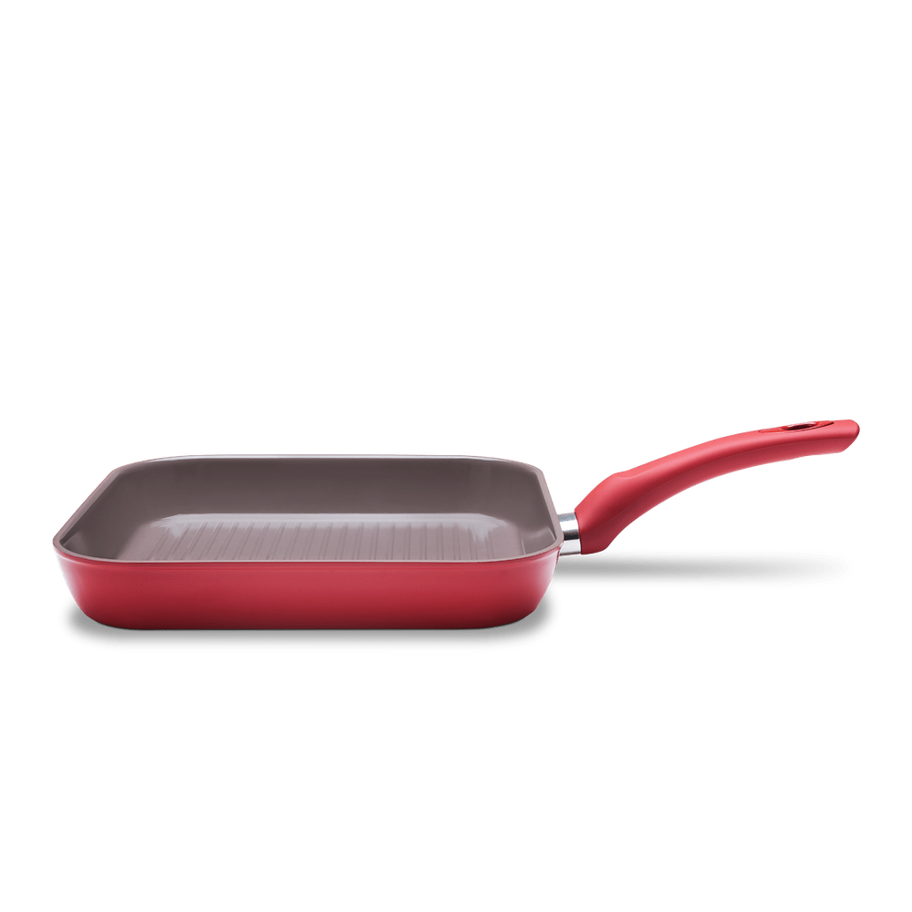 Grill Com Tampa E Fundo De Indução Ceramic Life Brinox Optima 2,4 Litros 26 cm Vermelho