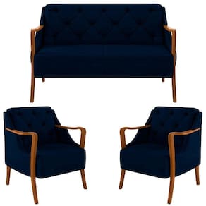 Kit Namoradeira 135cm e 2 Poltronas Decorativas Capitonê Lapa M22 Veludo Azul Marinho - Mpozenato