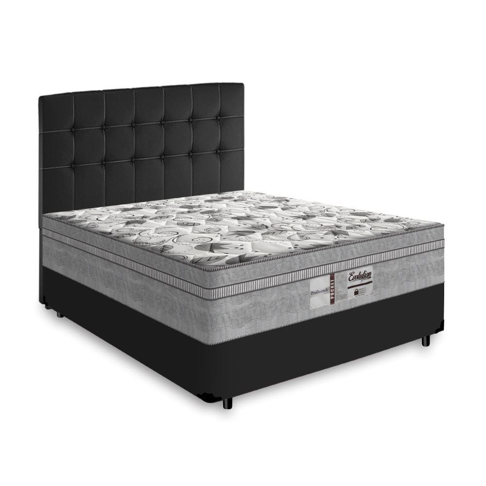 Cama Box + Cabeceira Cassis e Colchão Casal - Probel - Evolution - 138x188x67cm Preto