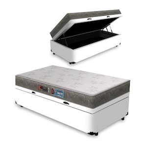 Cama Box Baú Solteiro Branco + Colchão de Espuma D33 - Castor - Sleep Max 78x188x55cm