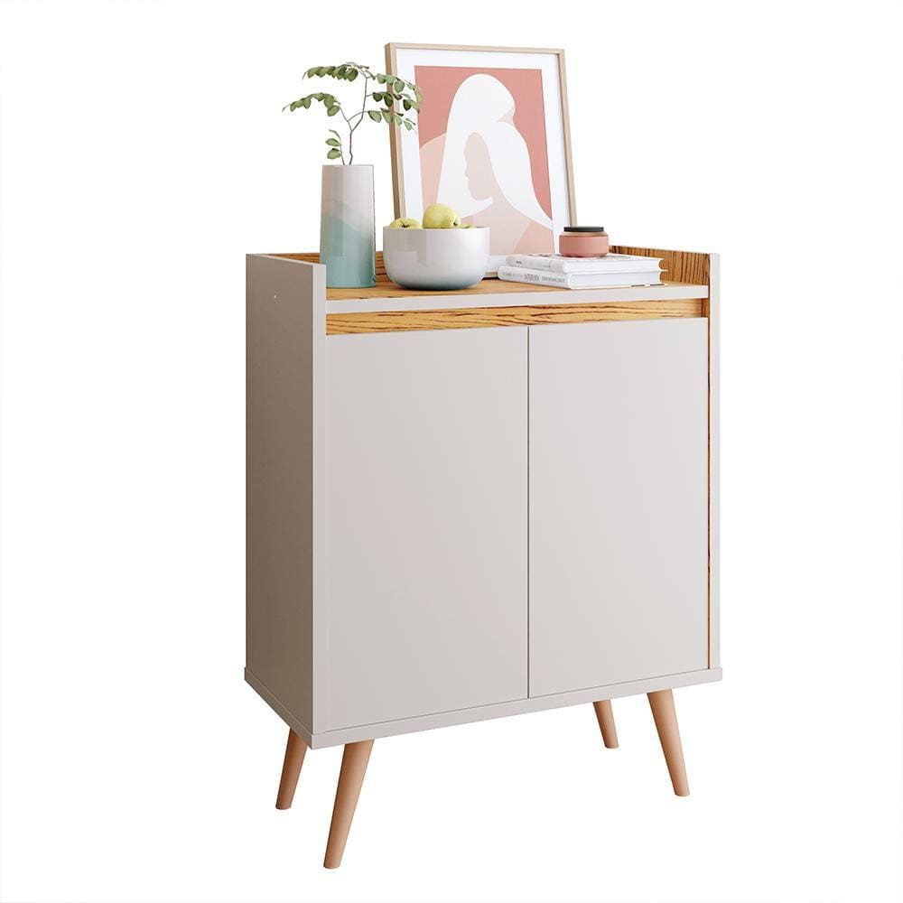 Aparador Buffet Retrô 2 Portas Moderno Decoração Sala Pequena Barthô - Off White/Nature - Lojas RPM
