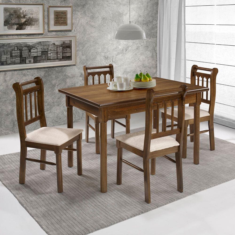 Conjunto Sala de Jantar Com 4 Cadeiras Madeira Maciça Mv Outlet
