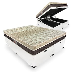 Cama Box Baú Queen + Colchão Molas Ensacadas - Castor - Class Híbrido One Face 158X198x67cm