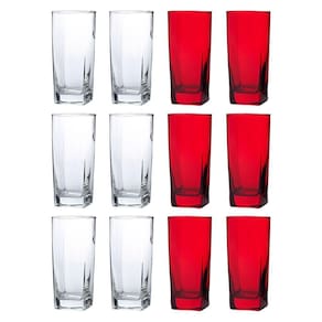 12 Copos de 320ml 6x Transparente 6x Vermelho Texas Vidro