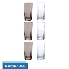 Kit Copos de Vidro 320ml 3 Transparente / 3 Cinza Texas Agua
