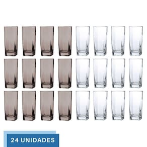 Kit Copos Vidro 320ml 12 Transparente / 12 Cinza Texas Agua