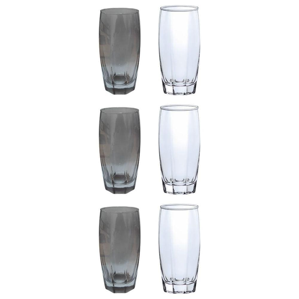 6 Copos de 370ml 3x Cinza 3x Transparente Florida Vidro