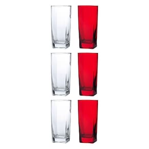 6 Copos de 320ml 3x Transparente 3x Vermelho Texas Vidro
