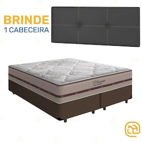 Box Queen Marrom + Cabeceira Painel Iris Preta + Colchão Classic Molas Ensacadas 158cm