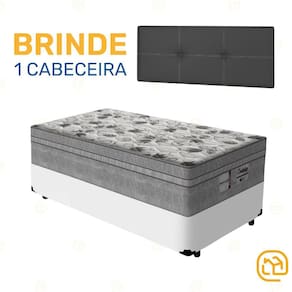 Box Solteiro Branca + Cabeceira Painel Iris Preta + Colchão de Molas Evolution 88cm