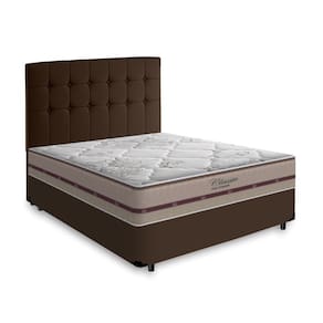 Cama Box + Cabeceira Cassis e Colchão Casal - Anjos Classic Mola Ensacada - 138x188x57cm Marrom