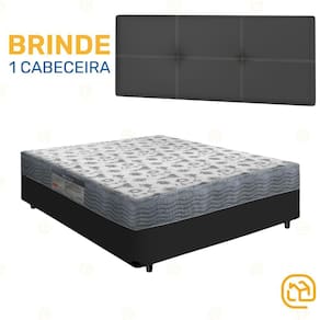 Box Casal Preta + Cabeceira Painel Iris Preta + Colchão D33 ISO 100 138cm