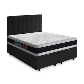 Cama Box Baú + Cabeceira Cassis e Colchão Queen - Castor - Black White D45 - 158x198x69cm Preto