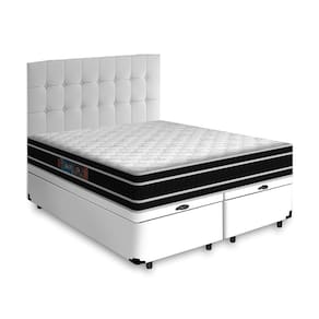 Cama Box Baú + Cabeceira Cassis e Colchão Queen - Castor - Black White D33 - 158x198x69cm Branco