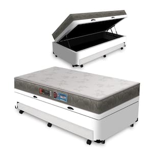 Cama Box Baú e Auxiliar Solteiro Branca + Colchão De Espuma D33 Solteiro Castor Sleep Max 88cm