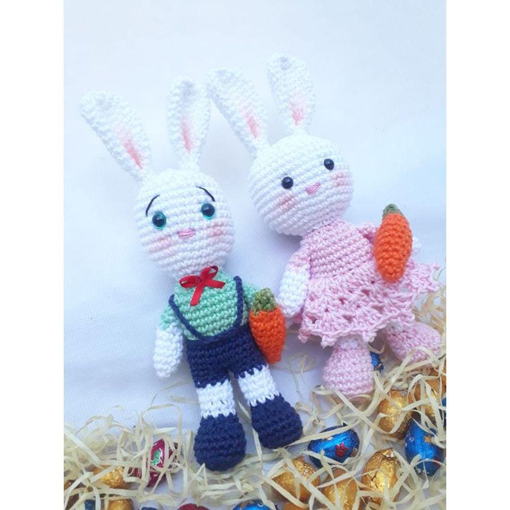 Coelho e Coelha Pascoa Casal amigurumi Croché 25 cm
