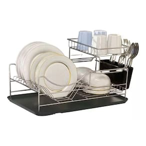 Escorredor De Louça Duplo 48x30x24cm Até 10 Pratos - 4 Peças