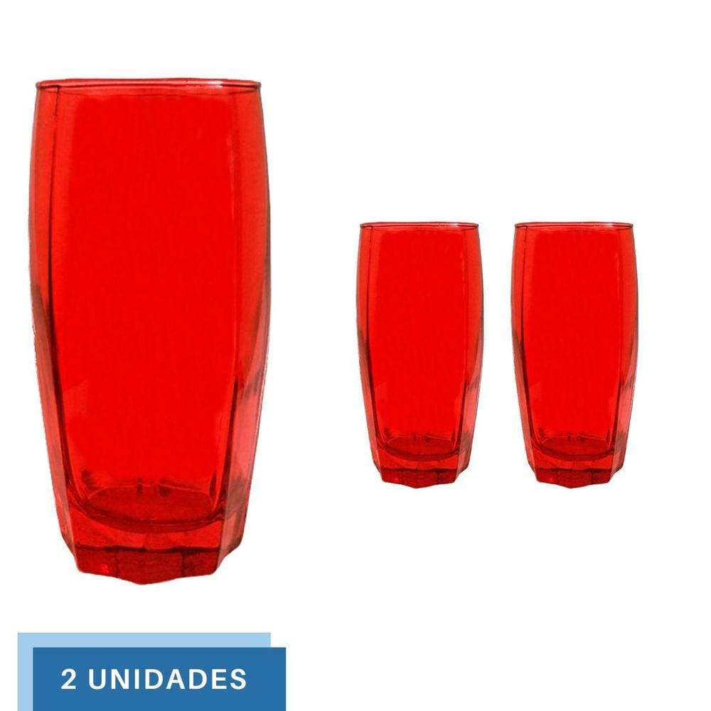Copos Vidro Jogo com 2 Florence 370ml Vermelho Luxo Almoço