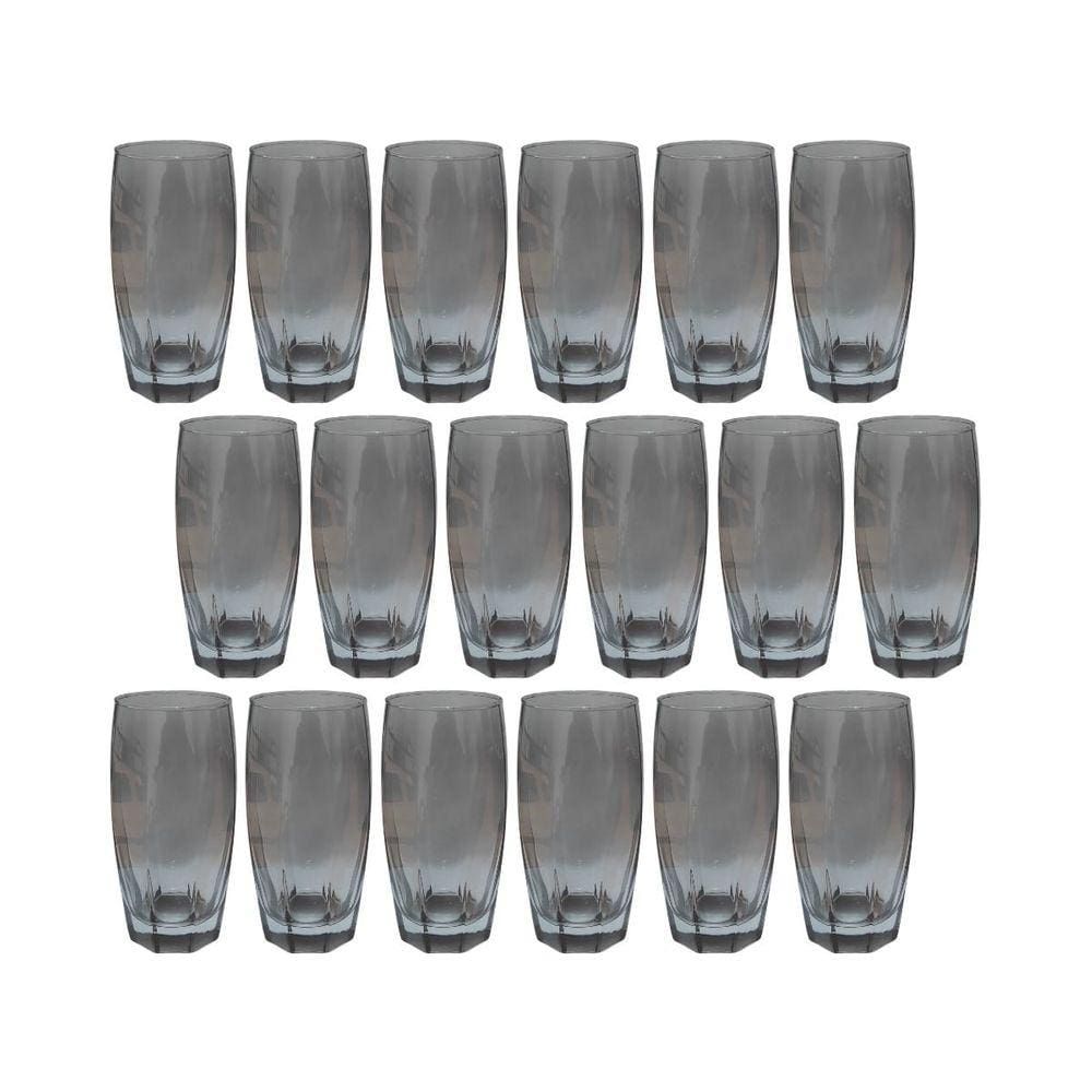 Conjunto com 18 Copos de Vidro Luxo 370ml Florence Cinza