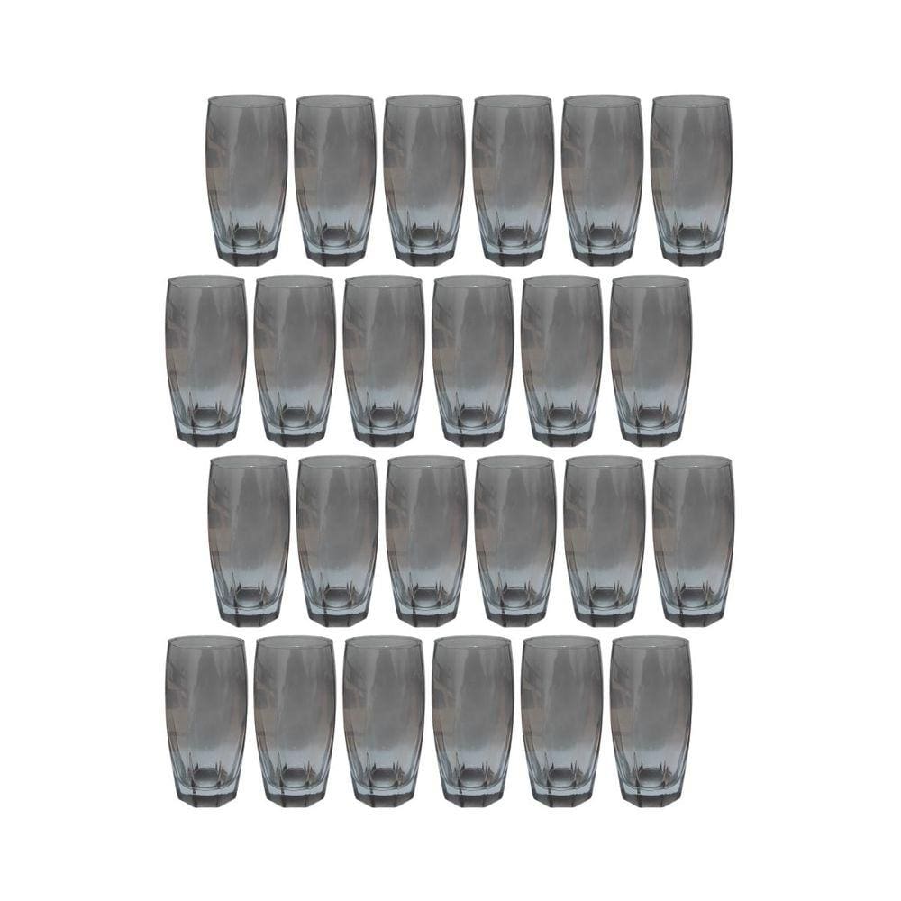 Conjunto com 24 Copos de Vidro Luxo 370ml Florence Cinza