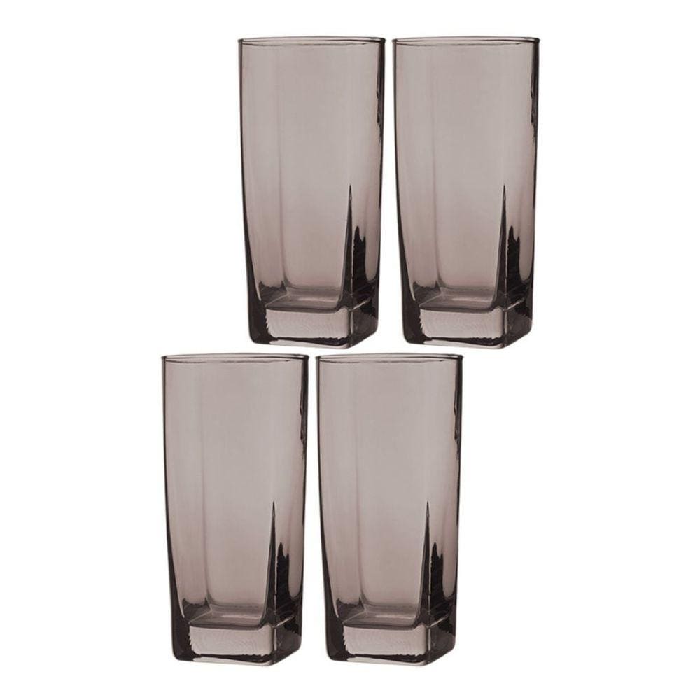 Conjunto Com 4 Copos Vidro Bali Quadrado Sucos 320ml Cinza