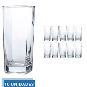 Copo Vidro 320ml Quadrado Bali Jogo com 10 Transparente Luxo
