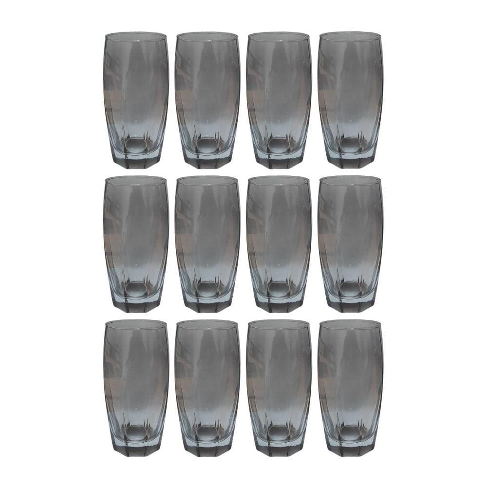 Conjunto com 12 Copos de Vidro Luxo 370ml Florence Cinza