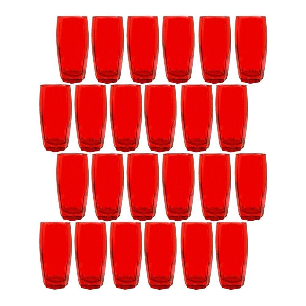 Conjunto com 24 Copos de Vidro Luxo 370ml Florence Vermelho