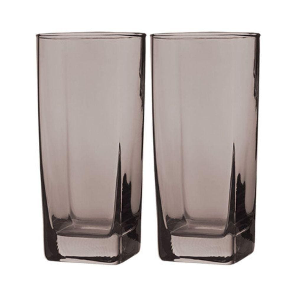 Conjunto Com 2 Copos Vidro Bali Quadrado Sucos 320ml Cinza
